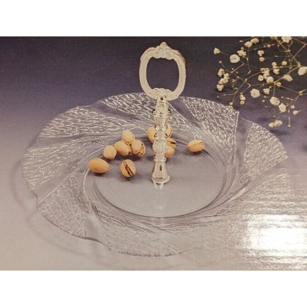 NEW Crystal Glass Serving Plate ~ Silver Plated Handle ~ Vintage